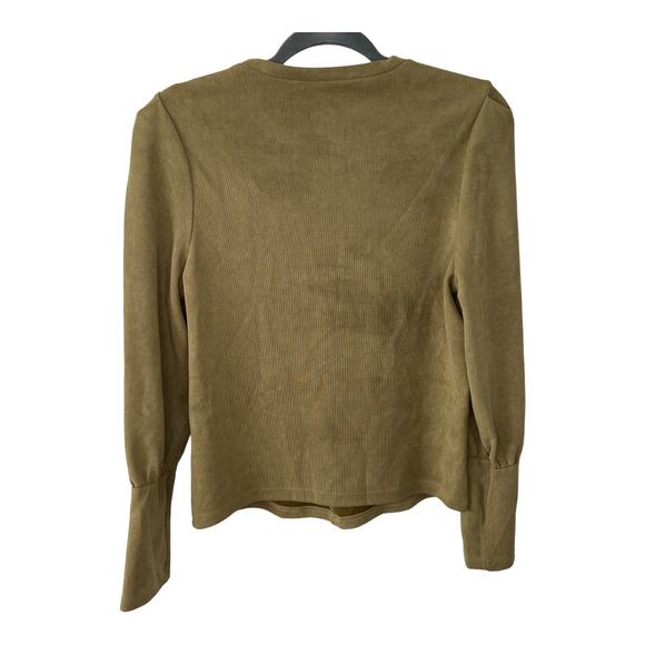 Walter Baker Puff Sleeve Keyhole Crew Neck Aliva Top Solid Tan Size Medium - Picture 6 of 6